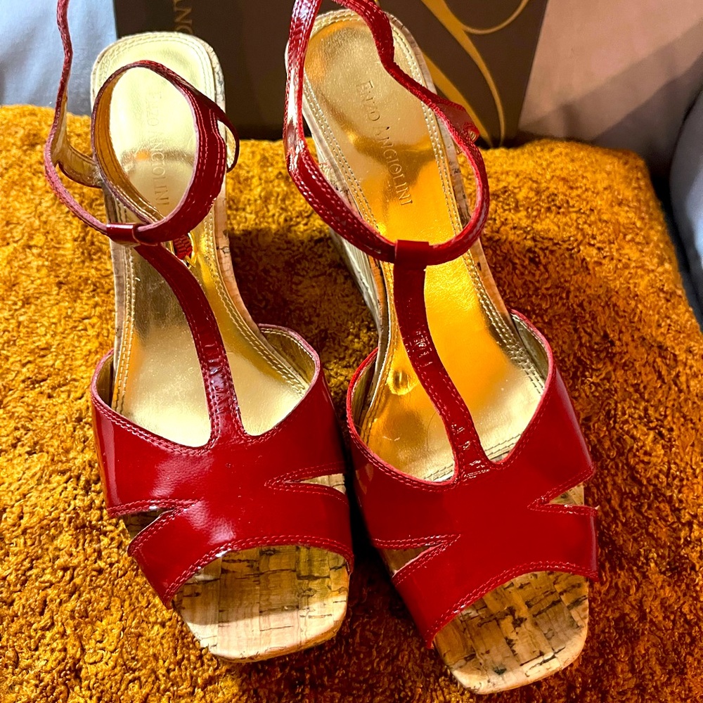 Enzo red patent wedge shoe